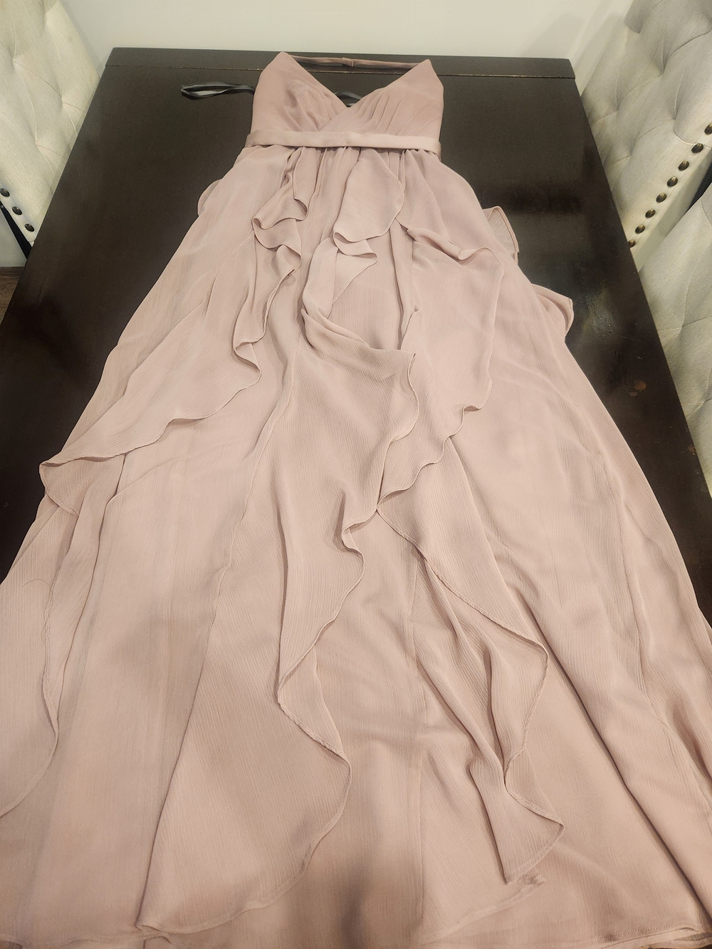 Elegant Blush Pink Ruffled Chiffon Evening Dress